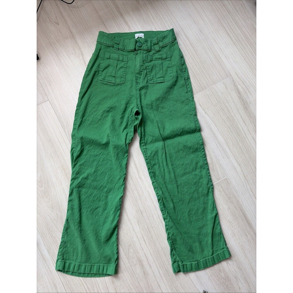 Nicole Miller New York Green Linen Blend Wide Leg High Waist Pants Trousers 10